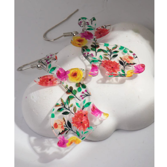 Acrylic Multicolored Bunny Dangle Earrings Easter Rabbit Spring Earrings - Picture 6 of 6